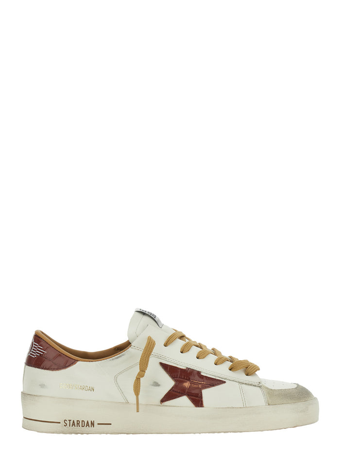 Stardan White Sneaker Low Top With Star Patch On The Side And Logo Tongue Leather For Men Cow