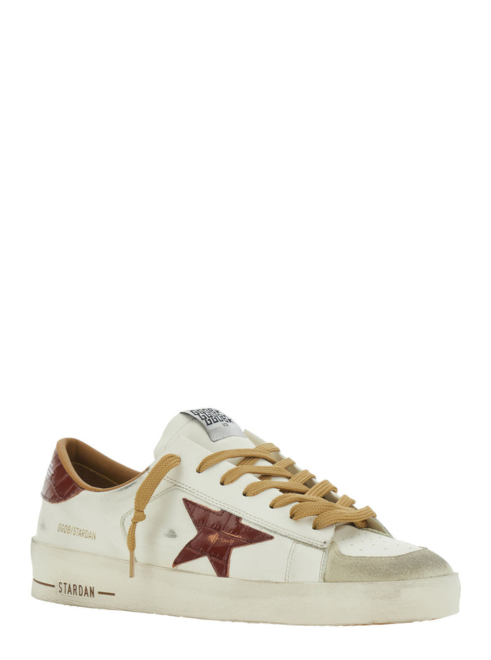 Stardan White Sneaker Low Top With Star Patch On The Side And Logo Tongue Leather For Men Cow
