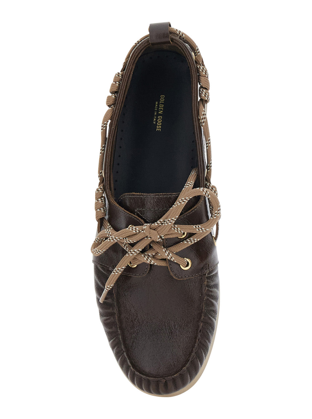 Loafers Boat Moccasin Leather Brown With Rounded Toe Men Cow