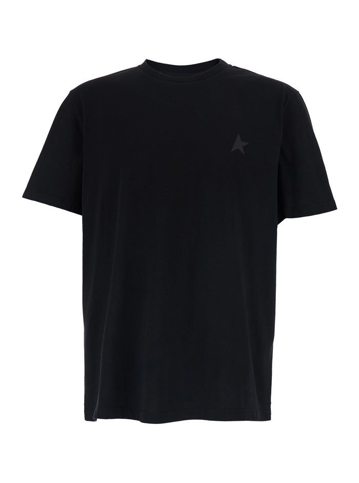 Crew Neck T-Shirt with Star Detail on the Front in Black Cotton for Men Tshirts And Polo Shirts