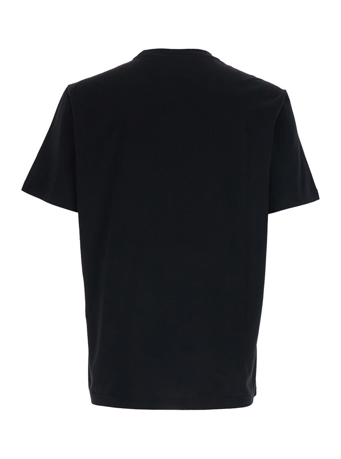 Crew Neck T-Shirt with Star Detail on the Front in Black Cotton for Men Tshirts And Polo Shirts