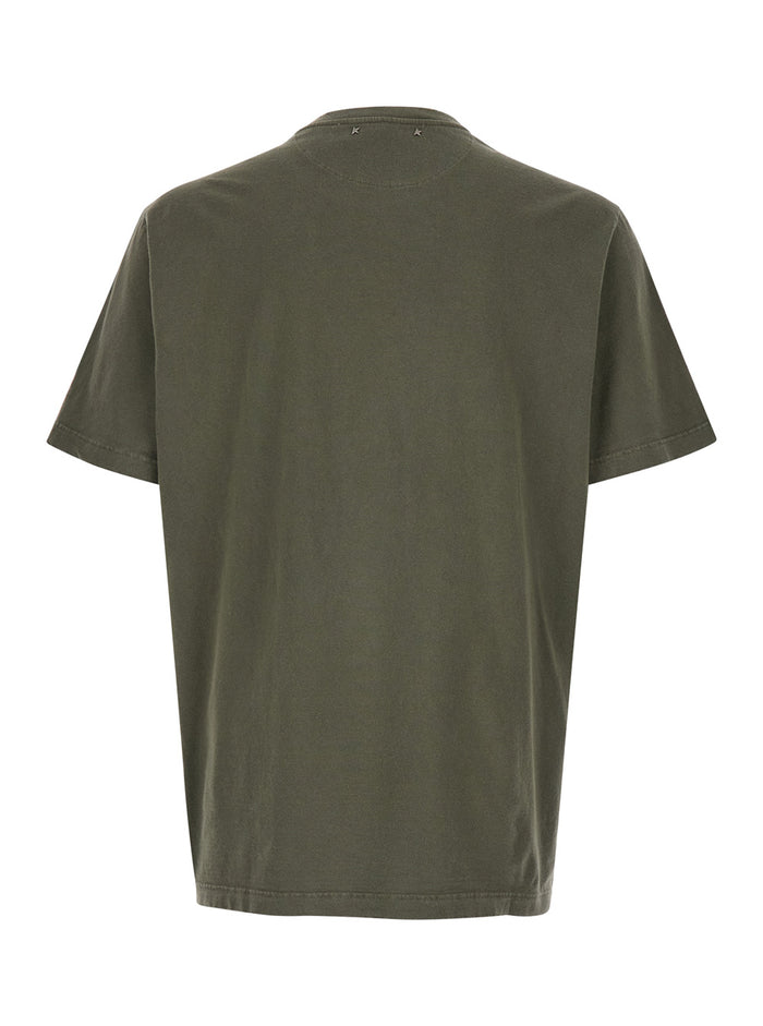 Green T-Shirt with Front Logo and Patch in Cotton for Men Tshirts Polo Shirts