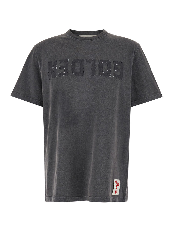 Gray T-Shirt with Logo on the Front and Patch for Men Grey Cotton Tshirts Polo Shirts