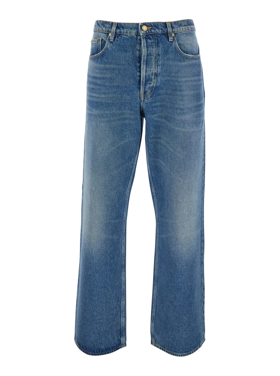 Jeans Wide Leg Blue Denim Cotton