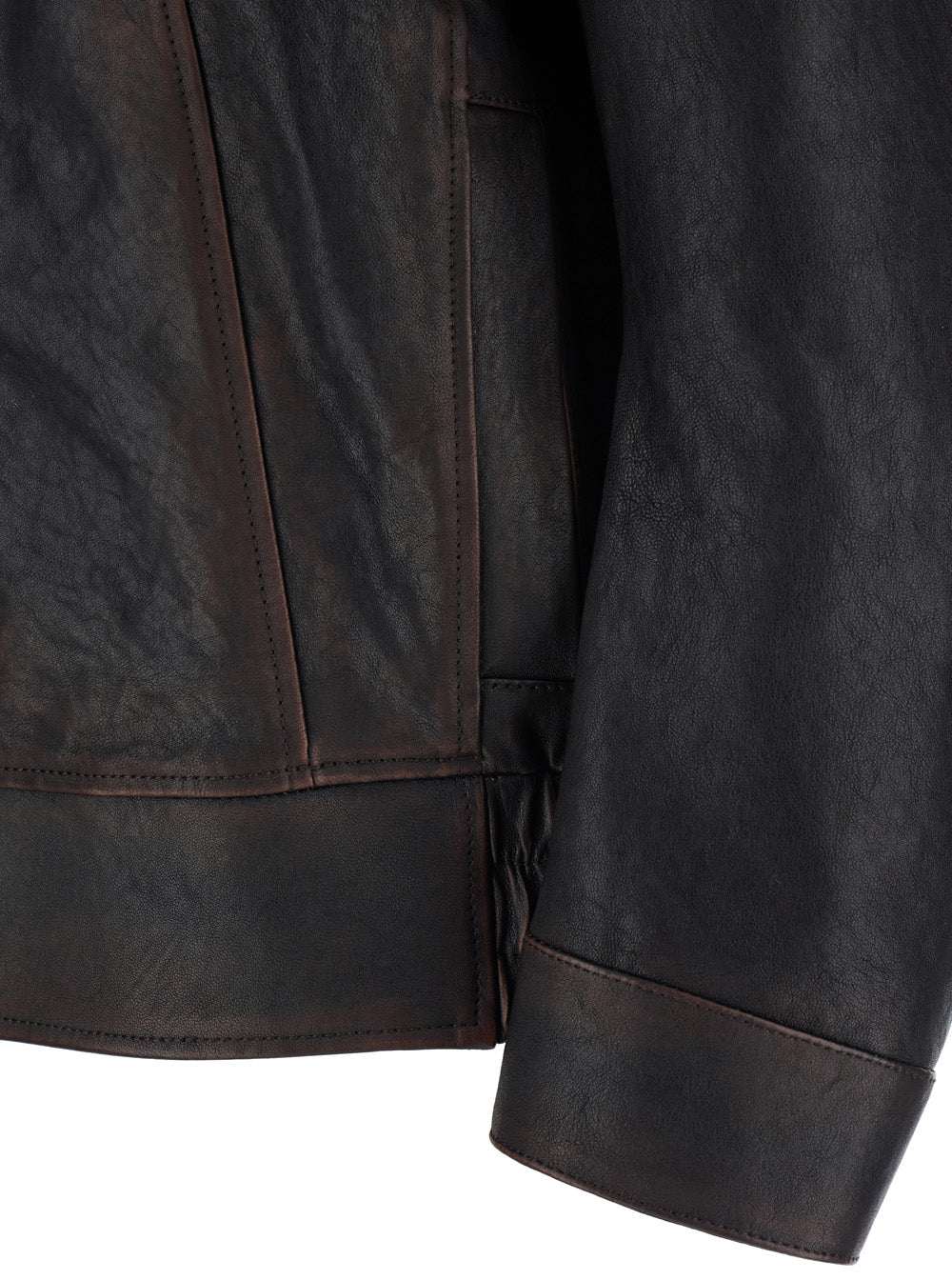 Brown Jacket with Classic Collar and Aged Effect in Leather for Men Ovine Outerwear