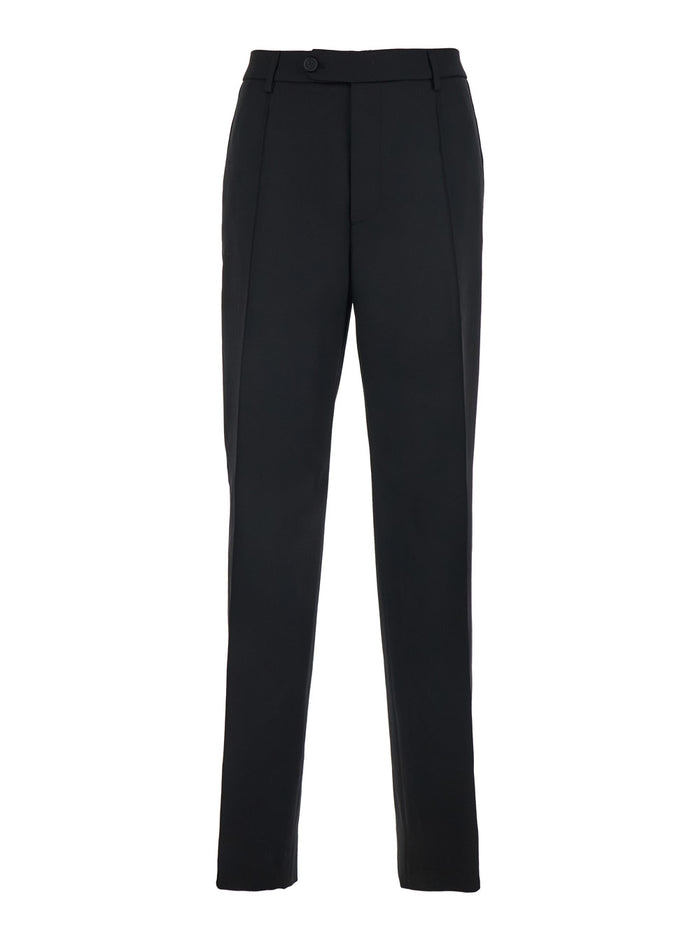 Black Wool and Satin Trousers with Button Closure Star Logo Detail on the Back for Men Virgin