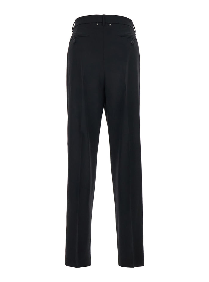 Black Wool and Satin Trousers with Button Closure Star Logo Detail on the Back for Men Virgin
