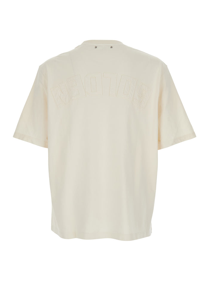 Crew Neck T-shirt with Maxi Logo on the Back in White Cotton for Men Tshirts And Polo Shirts