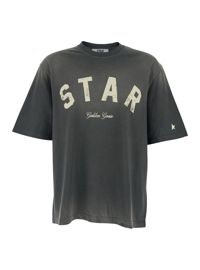 Mens Gray Cotton Crew Neck T-Shirt with Front Print Grey Tshirts And Polo Shirts