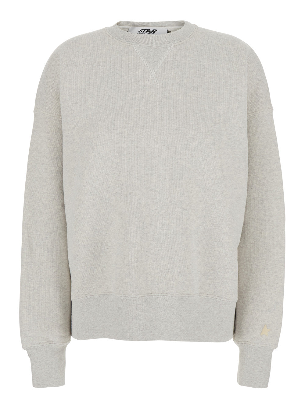 Gray Sweatshirt With Crystal Details Star- Unisex Oversize Crewneck- Double Layer- Destroyed Wash- Embellishment- Star Label Cotton Women Grey Sweatshirts