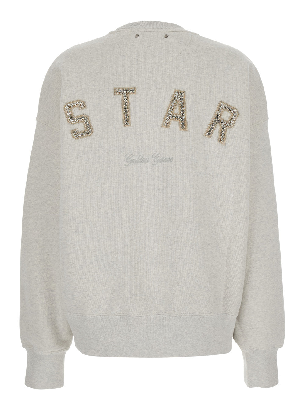 Gray Sweatshirt With Crystal Details Star- Unisex Oversize Crewneck- Double Layer- Destroyed Wash- Embellishment- Star Label Cotton Women Grey Sweatshirts