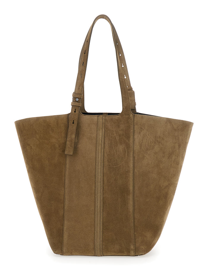 Tote bag SHOPPING 24.7 in Suede Green with Nappa Fringes and Silver Metal Details for Women Cow