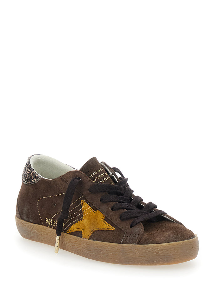 SUPER-STAR SUEDE UPPER TOE TONGUE AND STAR GLITTER HEEL Brown Sneaker