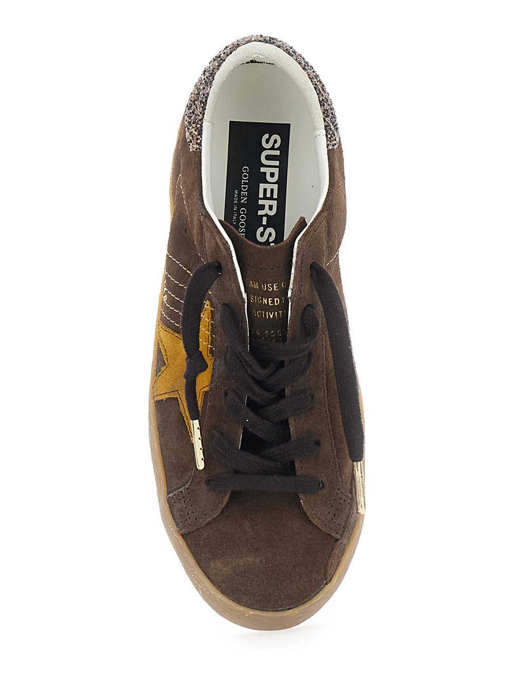 SUPER-STAR SUEDE UPPER TOE TONGUE AND STAR GLITTER HEEL Brown Sneaker