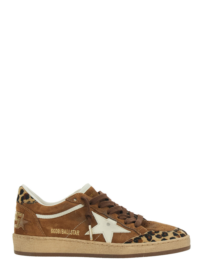 Sneaker Ballstar Low Top with Star Patch Glitter and Animalier Print in Brown Suede for Women