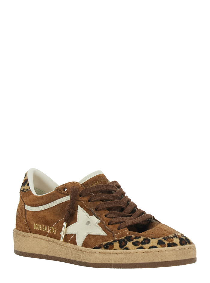 Sneaker Ballstar Low Top with Star Patch Glitter and Animalier Print in Brown Suede for Women