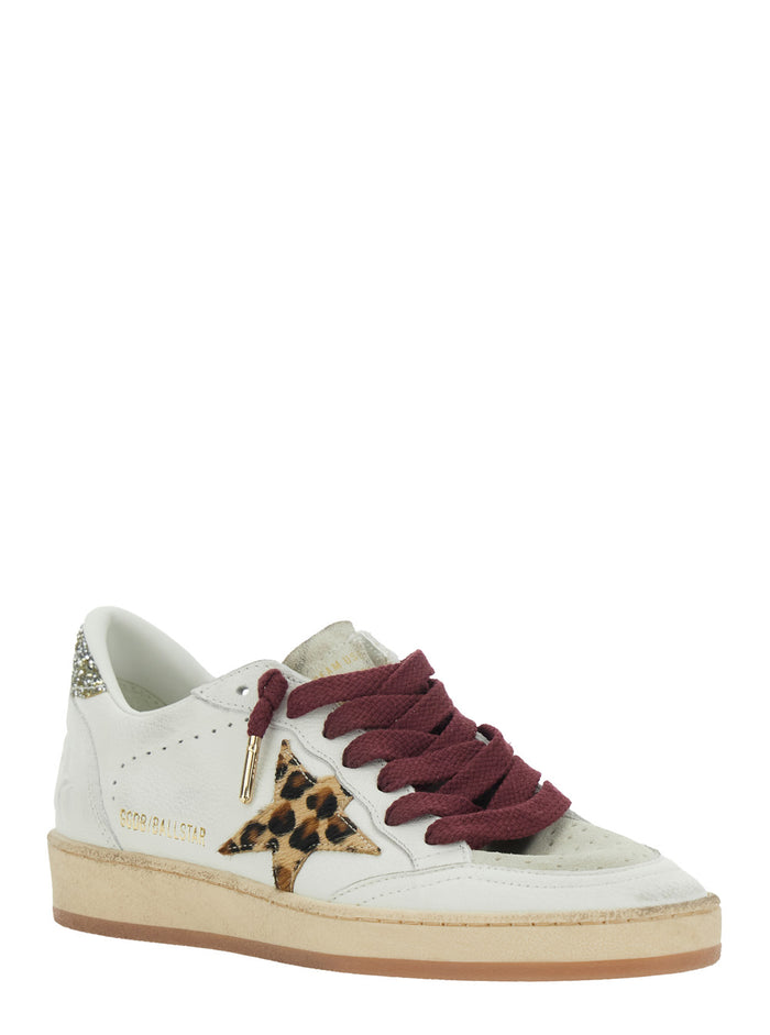 Sneaker Ballstar Low Top with Star Patch Glitter and Heel Logo Lettering in White Leather for Women