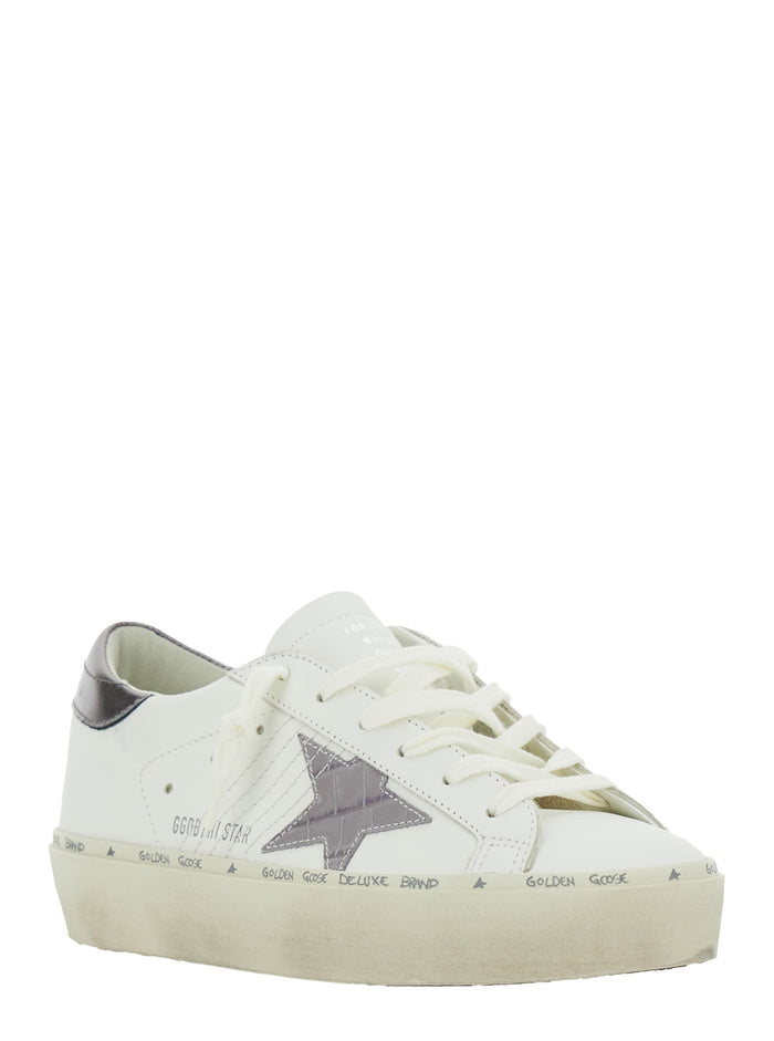 Hi Star WhiteLow Top Sneakers with Patch on the Side and Logo Lettering Heel in Leather Woman White Cow
