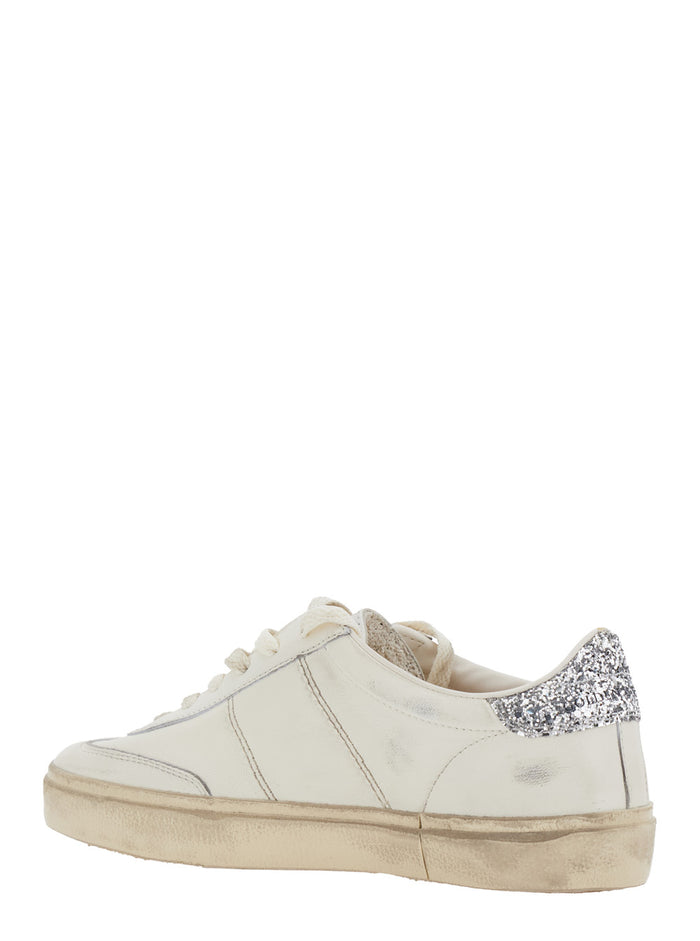 Soul-Star White Low-Top Sneaker with Glitter Heel and Logo Lettering in Leather Woman Ovine Cow