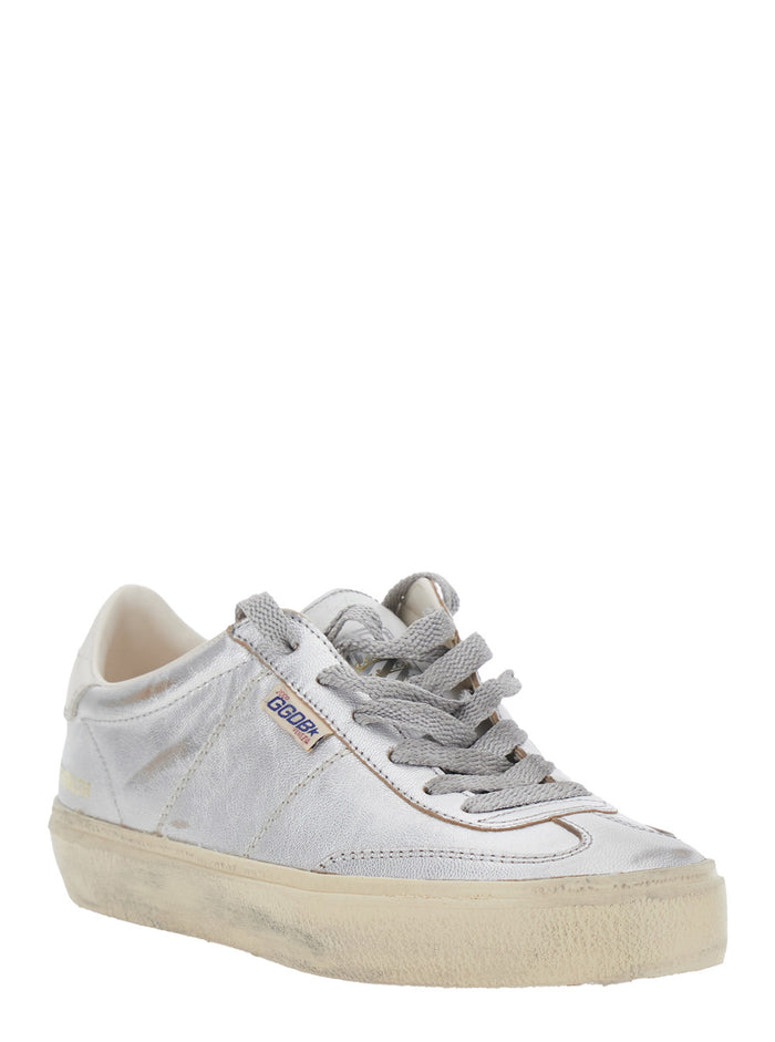 Soul-Star Metallic Low Top Sneakers with Logo Lettering on Tongue and Heel in Laminated Leather Woman Cow Sheep