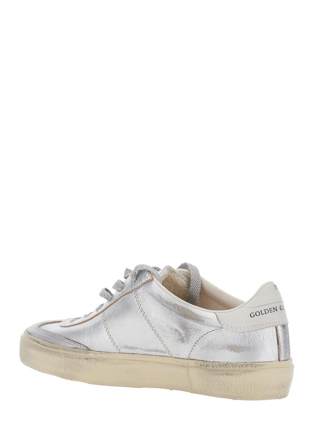 Soul-Star Metallic Low Top Sneakers with Logo Lettering on Tongue and Heel in Laminated Leather Woman Cow Sheep
