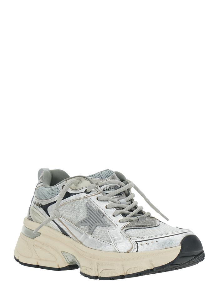 Lightstar Low Top Sneakers with Star Patch on the Side and Logo Tongue in Gray Leather Fabric for Women Grey