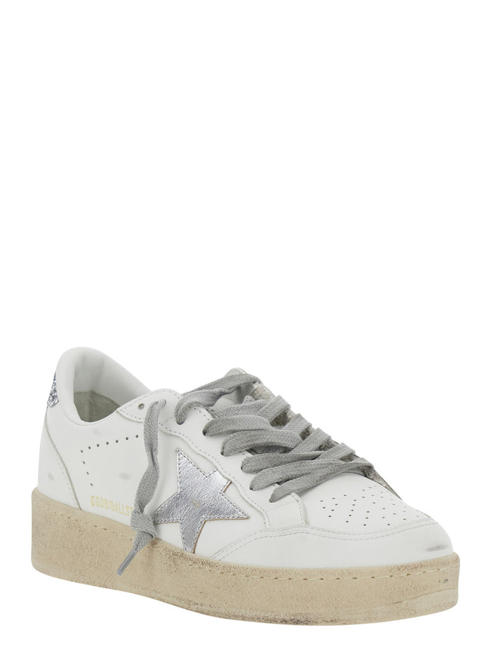 White Sneakers Ballstar 2 With Leather Upper And Glitter Detail On The Heel