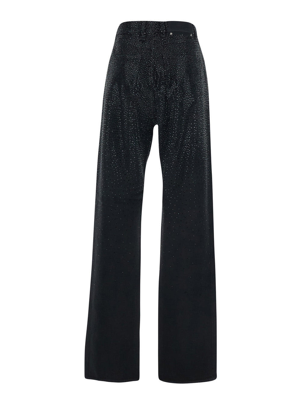 Jeans with Belt Loops and All-Over Crystal Decoration in Black Denim for Women Cotton
