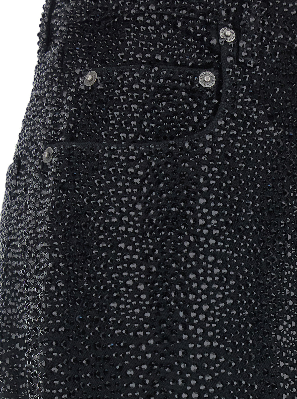 Jeans with Belt Loops and All-Over Crystal Decoration in Black Denim for Women Cotton