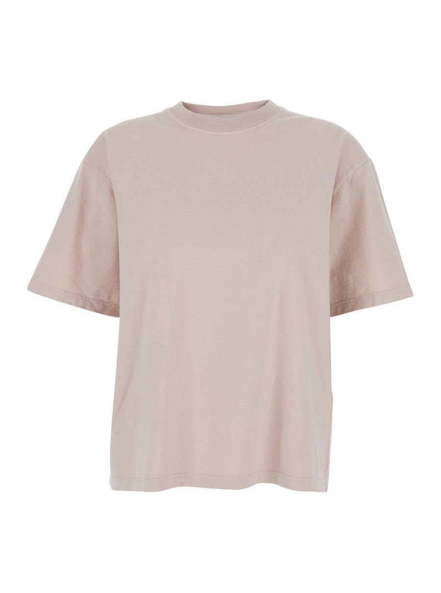 Crew Neck T-Shirt With Maxi Logo Pink Cotton T-shirts & Jerseys