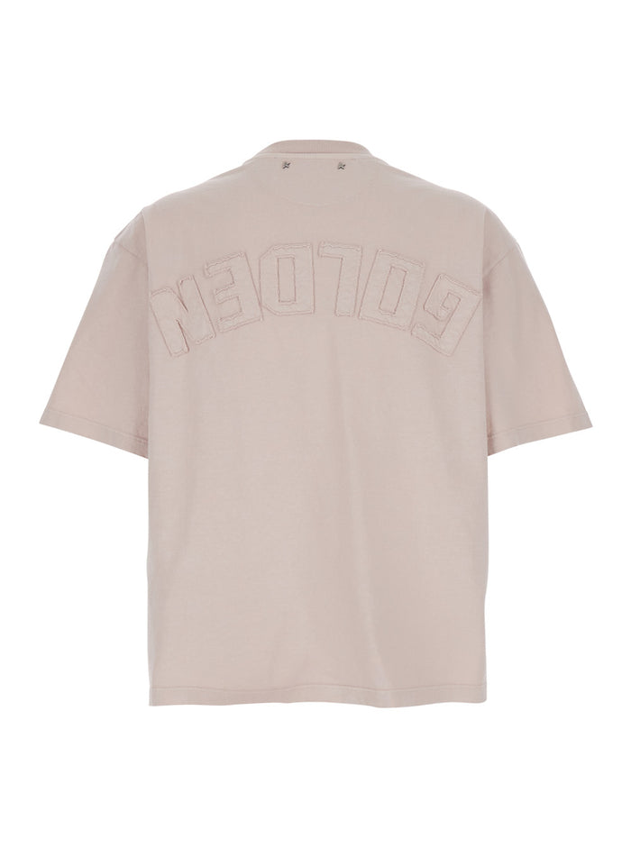 Crew Neck T-shirt with Maxi Logo on the Back in Pink for Women Cotton Tshirts And Polo Shirts