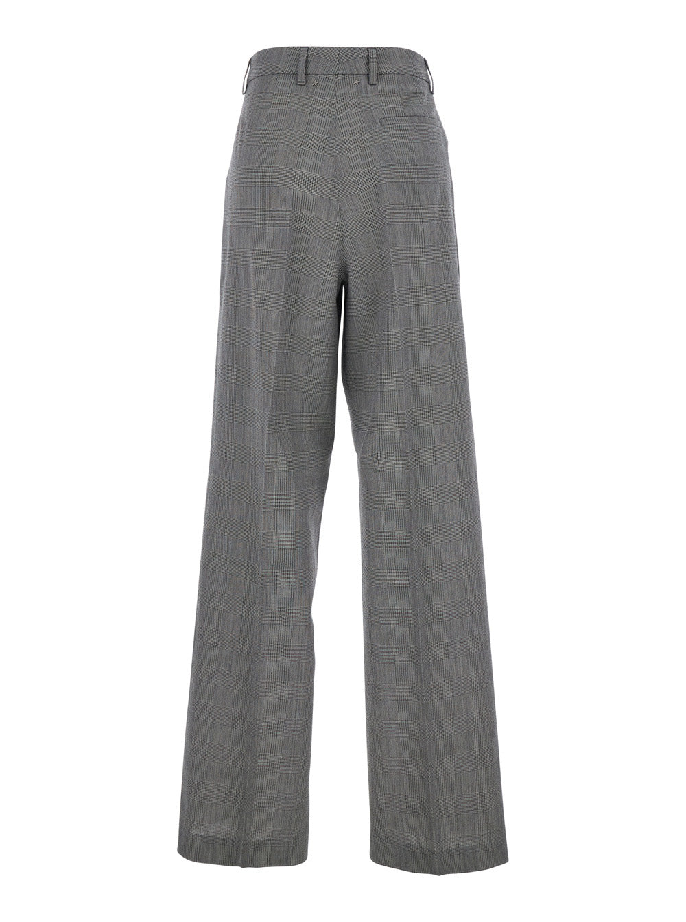 Wide Leg Trousers with All-Over Prince of Wales Print in Grey Wool for Women Virgin