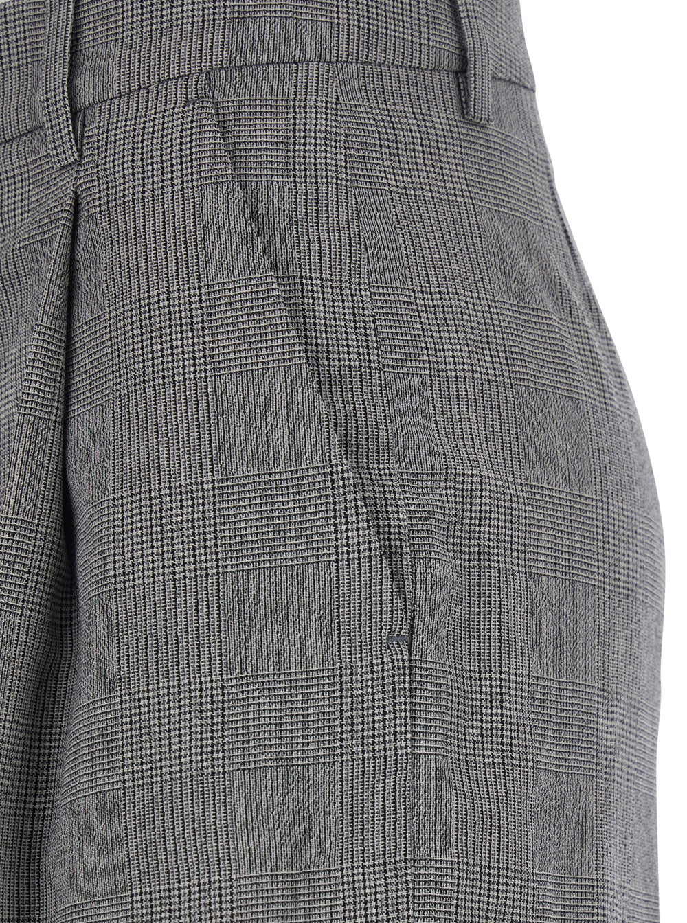 Wide Leg Trousers with All-Over Prince of Wales Print in Grey Wool for Women Virgin