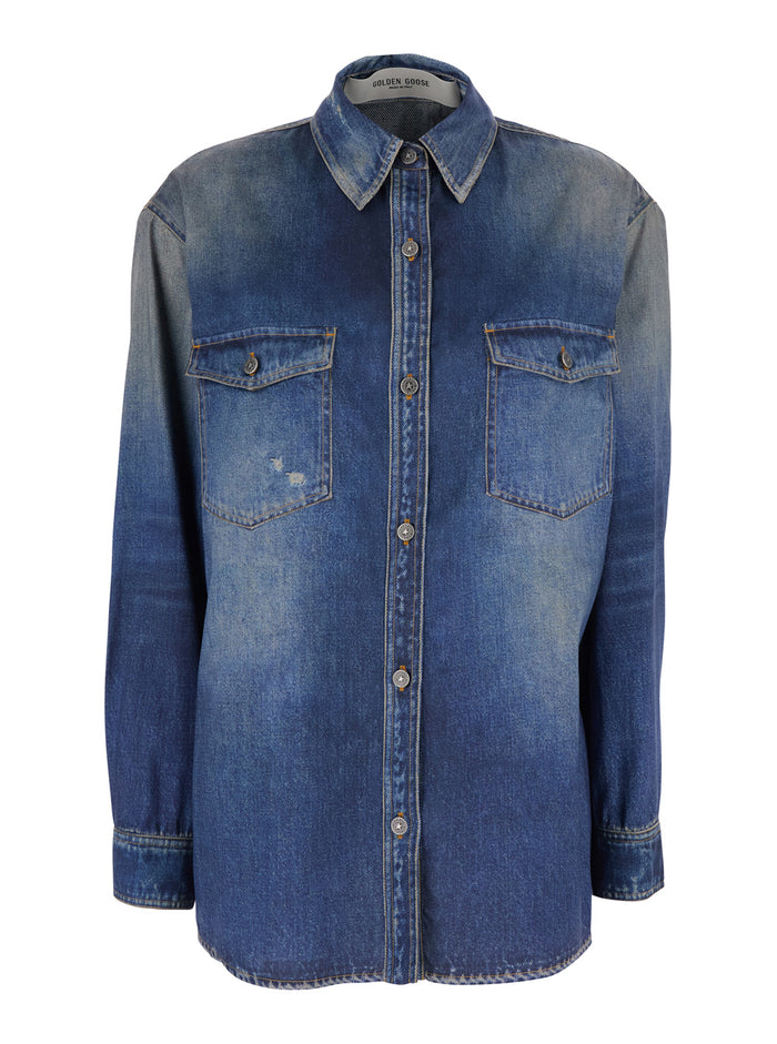 Blue Shirt Journey Ws Patty Over Archive Denime Print With Motif In Polyester For Women Blu And Blouses