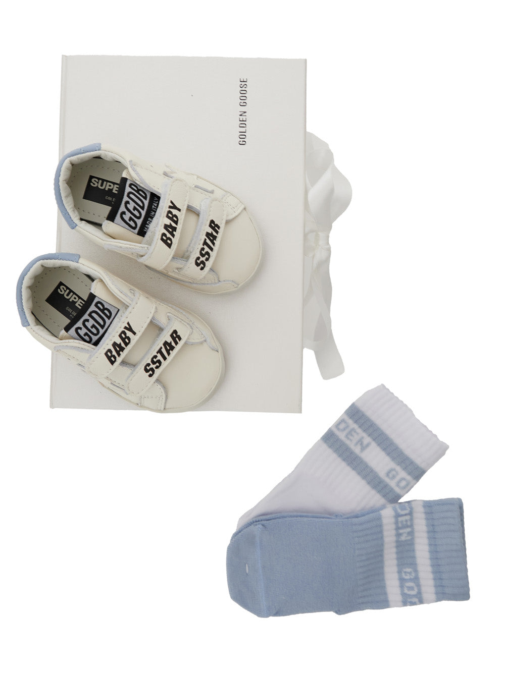White Sneaker with Star Patch on the Side and Logo Tongue in Leather Baby Ovine Cow