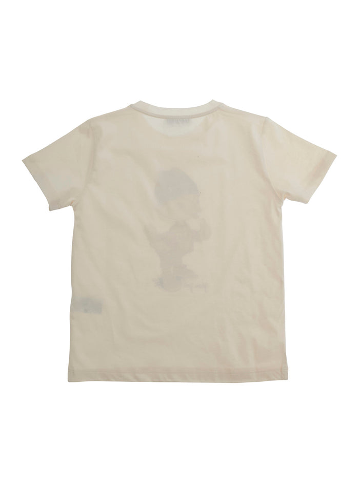Round Neck T-Shirt with Front Print in White Cotton for Kids Tshirts And Polo Shirts