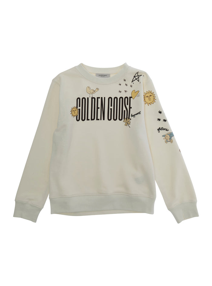 Sweatshirt Unisex Crewnek With Printed And Embroidered Doodles White In Cotton Men Polyester Sweatshirts