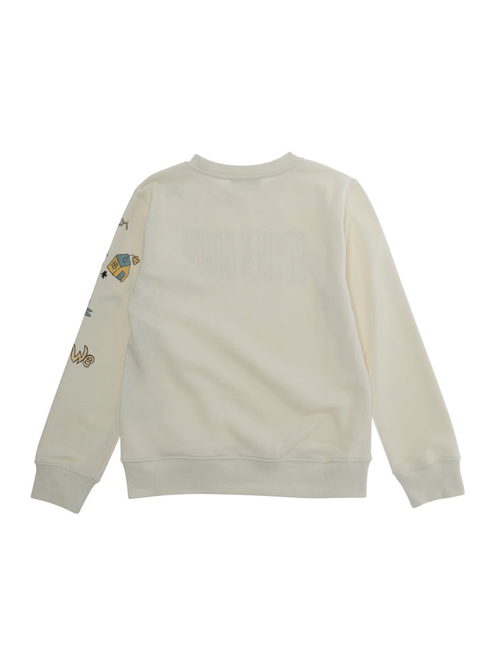 Sweatshirt Unisex Crewnek With Printed And Embroidered Doodles White In Cotton Men Polyester Sweatshirts