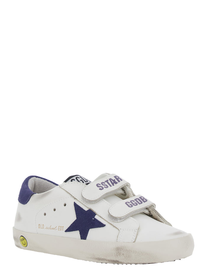 Low Top Old School Sneakers with Side Star Patch in White Leather for Kids Cow