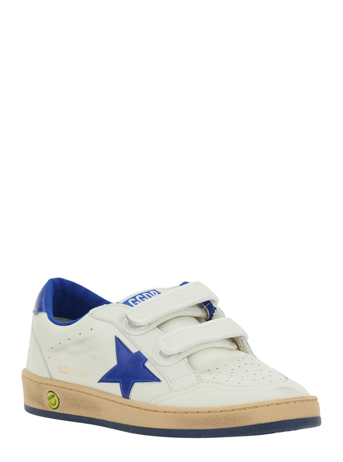 Sneaker Ballstar with Star Patch in White and Blue Leather for Kids Ovine Cotton