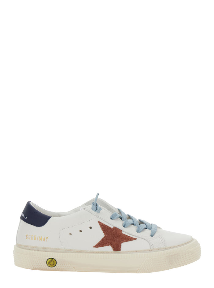 Sneaker May Low Top with Star Patch on the Side and Logo Tongue in White Leather for Kids Goat Cow