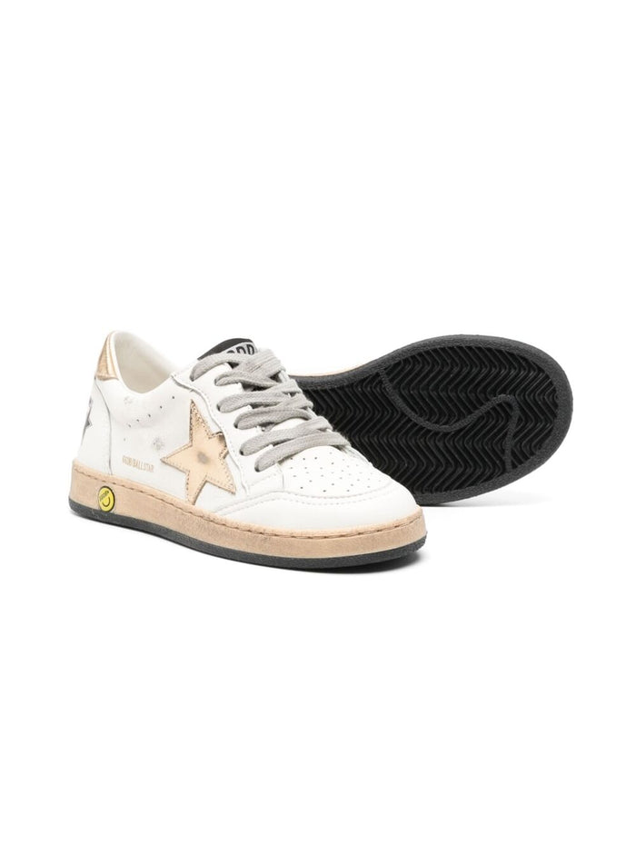 Sneaker Ballstar Low Top with Star Patch on the Side and Maxi Lettering Back in White Leather for Kids Ovine Cow