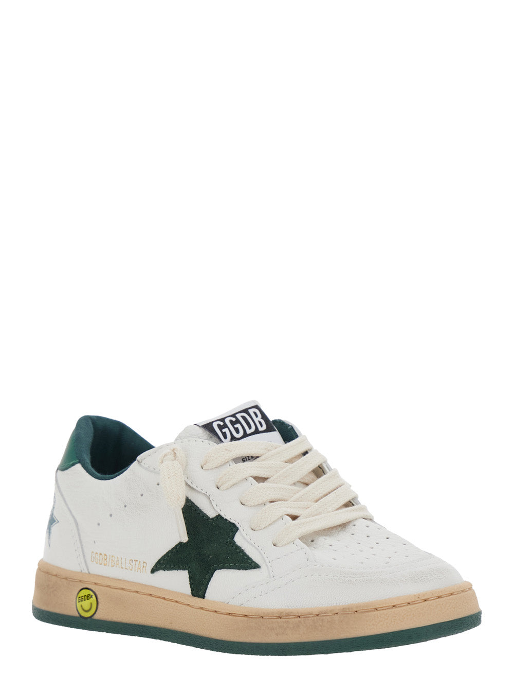 Sneaker Ballstar Low Top with Star Patch on the Side and Maxi Lettering Back in White Leather for Kids Goat Cow