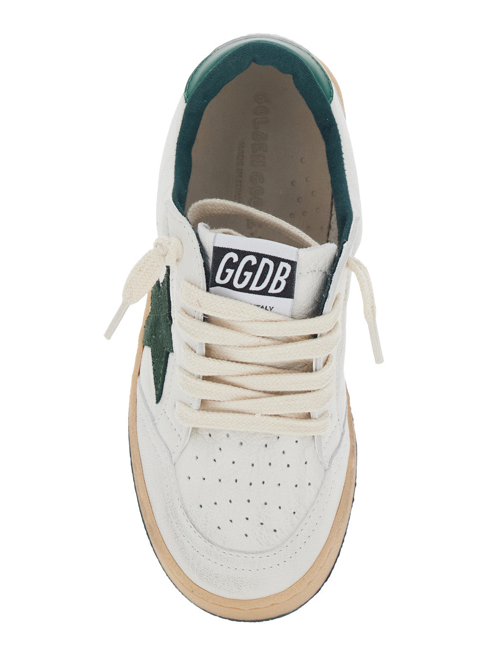 Sneaker Ballstar Low Top with Star Patch on the Side and Maxi Lettering Back in White Leather for Kids Goat Cow