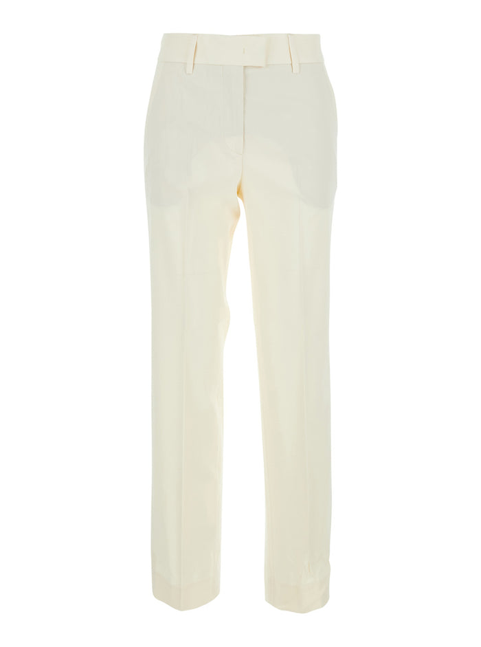 White Pants With Side Pockets And High Waist For Women Trousers