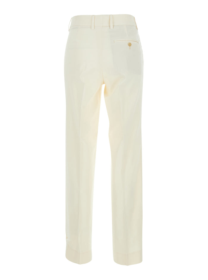 White Pants With Side Pockets And High Waist For Women Trousers