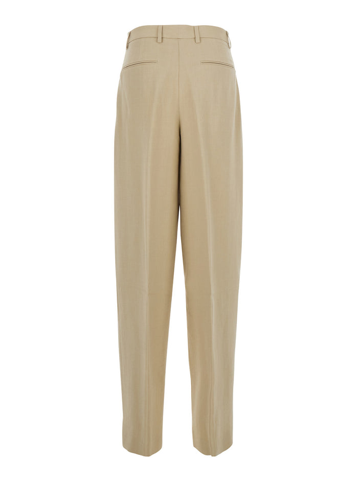 Beige Pants with Pockets and Elastic Waist for Men Trousers