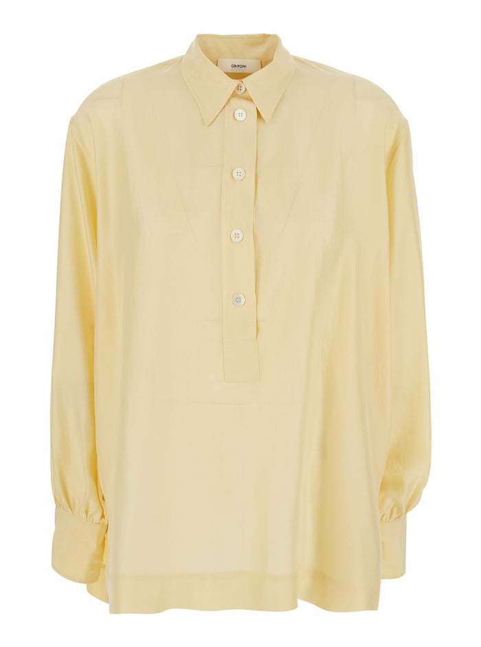 Yellow Shirt With Classic Collar And Long Sleeves Blouses