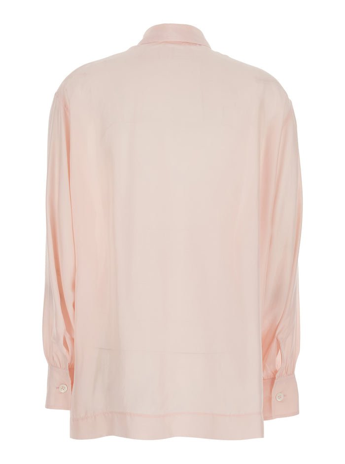 Pointed Collar Long Sleeve Shirt In Pink Women And Blouses