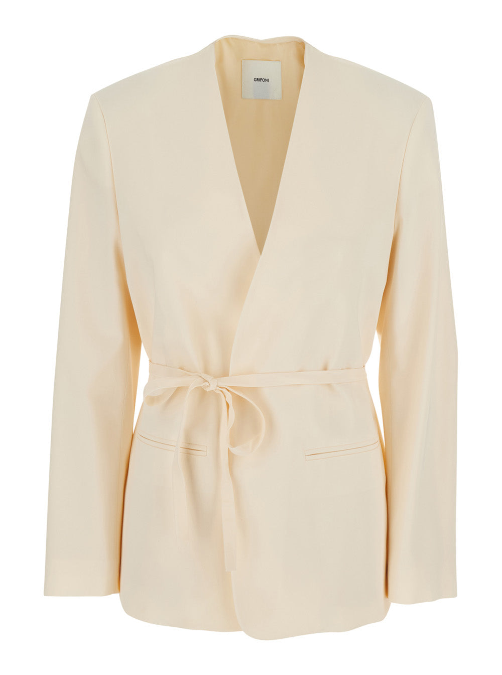 White Jacket with Front Closure and Pockets for Women Blazers